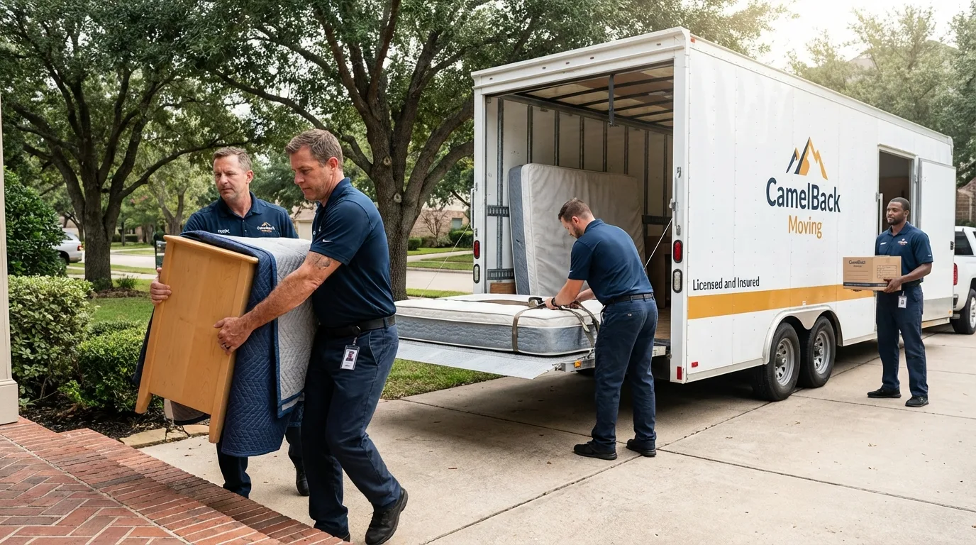 Crew loading residential truck for cross-state move from Atkins, VA