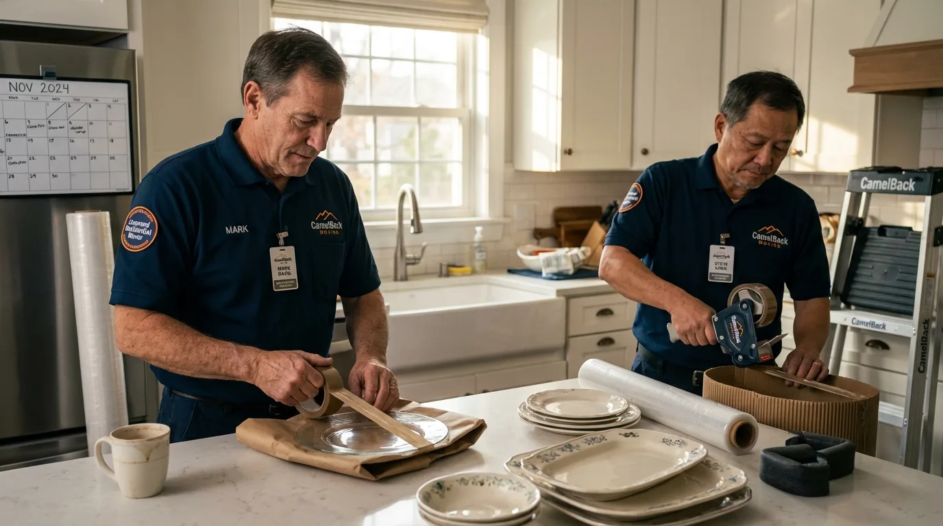 Professional crew packing kitchen dishware in Atkins, VA